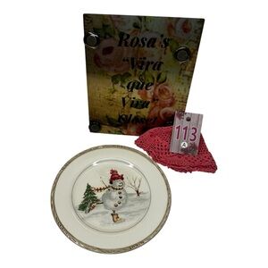 American Atelier Snowman Ceramic Salad Plate